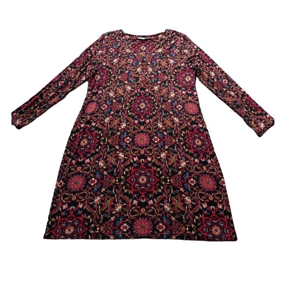 GUC J.Jill Dress Multicolor Floral Relaxed BabyDoll Drape Long Sleeve Boho - Picture 2 of 13